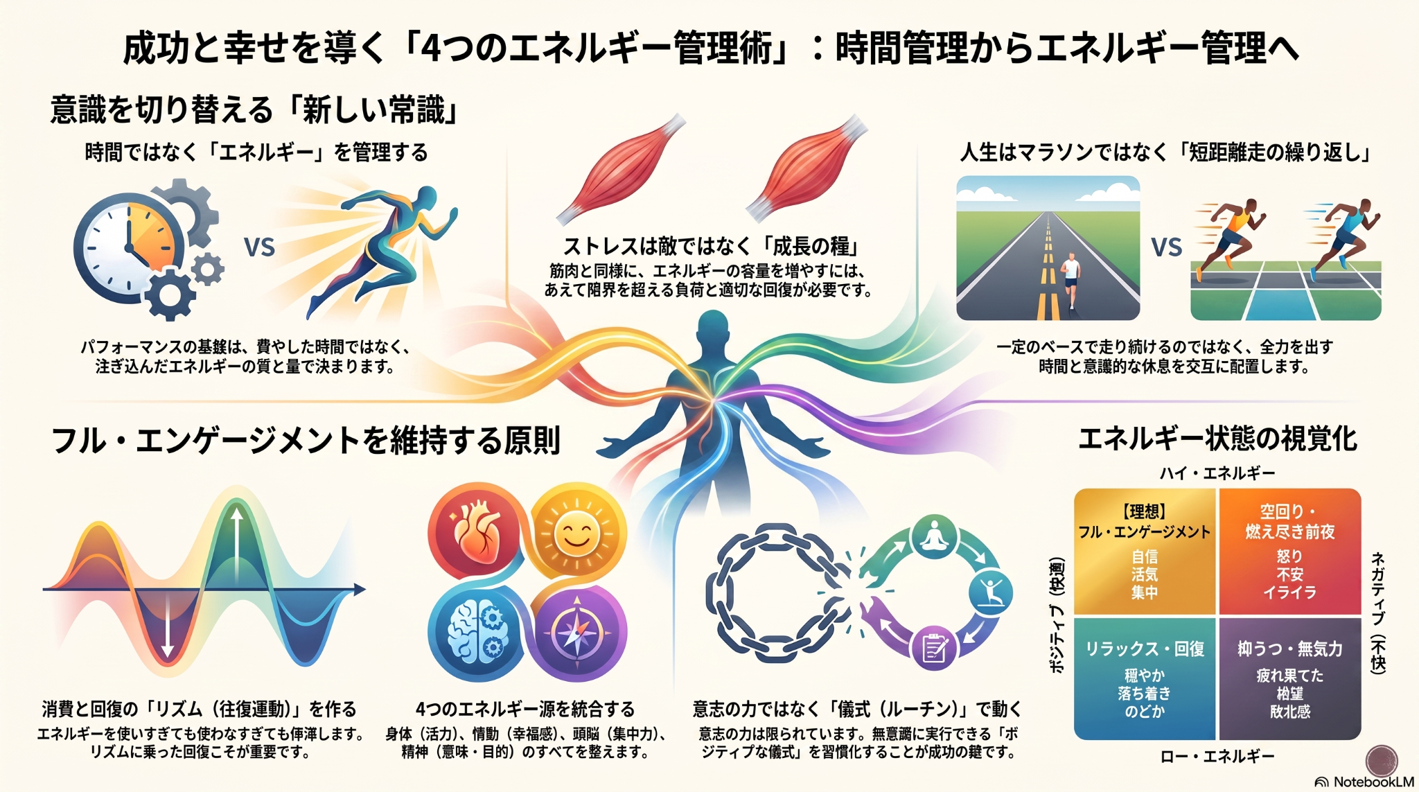 成功と幸せのための4つのエネルギー管理術の要点をまとめた図解